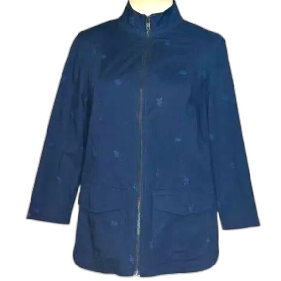 Chicos Zenergy Navy Blue embroidered zippered jacket size 2 - Picture 1 of 4